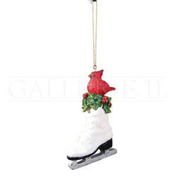 Item 177818 Cardinal With Holly On White/Black Ice Skate Ornament
