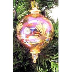 Item 186056 Yellow Etched Ball With Twisted Drop Ornament