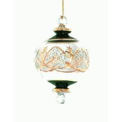 Item 186062 Christmas Green Etched Ball With Drop Ornament