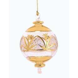 Item 186067 Yellow Etched Ball With Round Drop Ornament