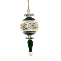 Item 186097 Christmas Green/Gold Etched Ball With Scepter Drop Ornament