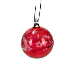 Item 186114 Christmas Red Floral Etched Ball Ornament