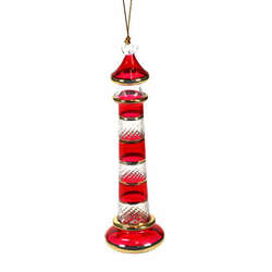 Item 186192 Christmas Red Lighthouse With Gold Crystal Ornament