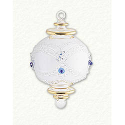 Item 186350 Clear/Blue/Gold Etched Ball With Drop Ornament