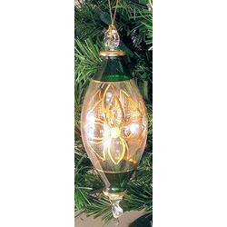 Item 186381 Christmas Green Etched Finial With Drop Ornament