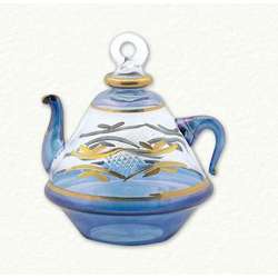Item 186389 Blue, Clear, & Gold Teapot With Etching Ornament