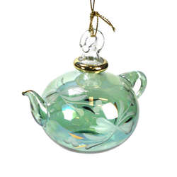 Item 186551 GREEN FLORAL ETCHED TEAPOT ORN