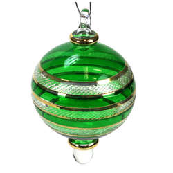 Item 186673 thumbnail Christmas Green/Gold Striped Ball Ornament