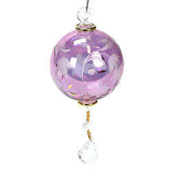 Item 186696 PURPLE FLORAL ETCHED BALL WITH CLEAR DROPS ORN