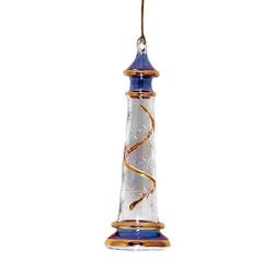 Item 186884 Blue Lighthouse With Gold Stipple Ornament