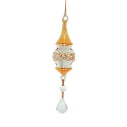 Item 186908 Yellow/Clear/Gold Etched Finial With Crystal Drop Ornament