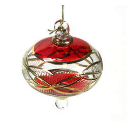 Item 186941 XMAS RED/CLEAR/GOLD FLAT ETCHED BALL ORN