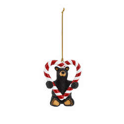 Item 188027 Black Bear With Candy Cane Heart Ornament