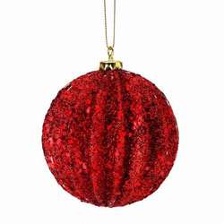 Item 203123 Red Glittered Ridged Ball Ornament