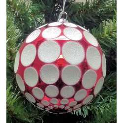 Item 203138 Red/White Glittered Dot Ball Ornament
