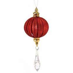 Item 203154 Red Glitter Cutout With Jewel Drop Ornament