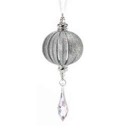Item 203157 Silver Glitter Cutout Ball With Jewel Drop Ornament