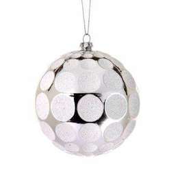 Item 203170 Silver/White Glittered Ball With Dots Ornament