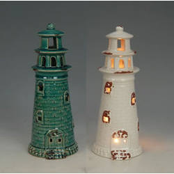 Item 207205 Turquoise/White Lighthouse Candle Holder