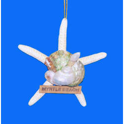 Item 220070 Myrtle Beach White Finger Starfish With Shells Ornament