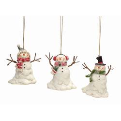Item 245120 Flocked Melting Snowman With Santa Hat/Earmuffs/Top Hat Ornament