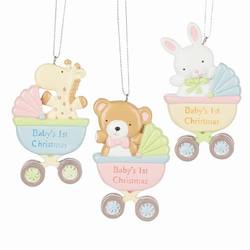 Item 260171 Baby's First Christmas Animal In Baby Carriage Ornament