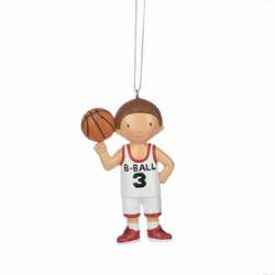 Item 260589 Boy Basketball Player In Red & White Uniform Ornament