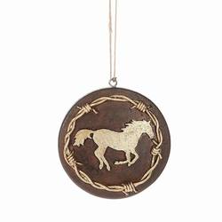 Item 261471 Brown/Gold Horse With Barbed Wire Disc Ornament