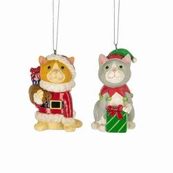 Item 261661 Yellow/Gray Santa/Elf Cat Ornament