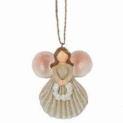 Item 261931 Gold Scallop Shell Angel With Wreath Ornament