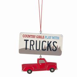 Item 261991 Country Girls Play With Trucks License Plate & Truck Ornament