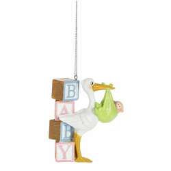 Item 262573 thumbnail Stork Carrying Baby Ornament