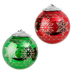 Item 281399 Light Up Green/Red Snowflake Ball Ornament