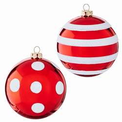 Item 281469 Red/White Polka Dot/Striped Ball Ornament