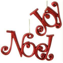 Item 281486 Red Glittered Noel/Joy Word Ornament