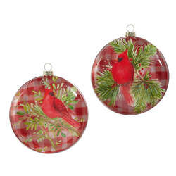 Item 281498 thumbnail Gingham Cardinal On Branch Disc Ornament