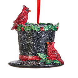 Item 281512 Top Hat With Cardinals Ornament