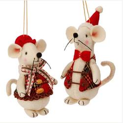Item 281567 Red/White/Plaid Mouse With Bow Ornament