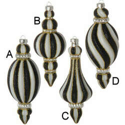 Item 281705 Black/White/Gold Striped Finial Ornament