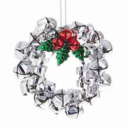 Item 281739 Silver Jingle Bell Wreath With Holly Ornament