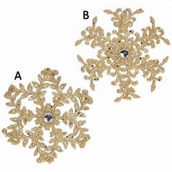 Item 281922 Gold Glittered Snowflake With Jewel Ornament