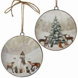 Item 281926 Snowman/Tree With Animals Disc Ornament