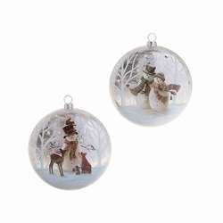 Item 281928 Snowman With Animals/Snowman Couple Disc Ornament