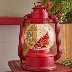 Item 281933 Red LED Lighted Cardinal Retro Camping Style Water Lantern/Snow Globe