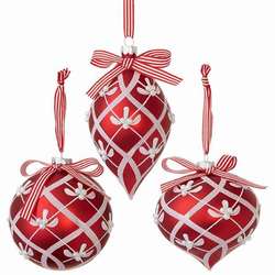 Item 281978 Glittered Red Ball/Finial/Onion Ornament