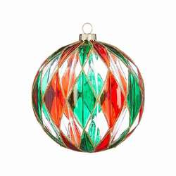 Item 281982 Red/Green Stained Glass Ball Ornament