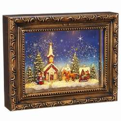Item 282043 Lighted Town Scene Framed Water Picture
