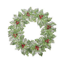Item 282145 Glittered Green Holly Wreath Ornament