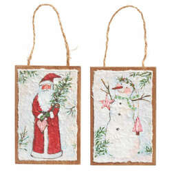Item 282476 Santa/Snowman Textured On Wood Ornament