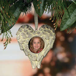 Item 291121 Gold Angel Feathers Heart Shape Photo Frame Ornament